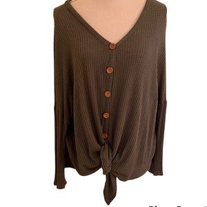 Entro Oversized Waffle Knit Button Front Top M